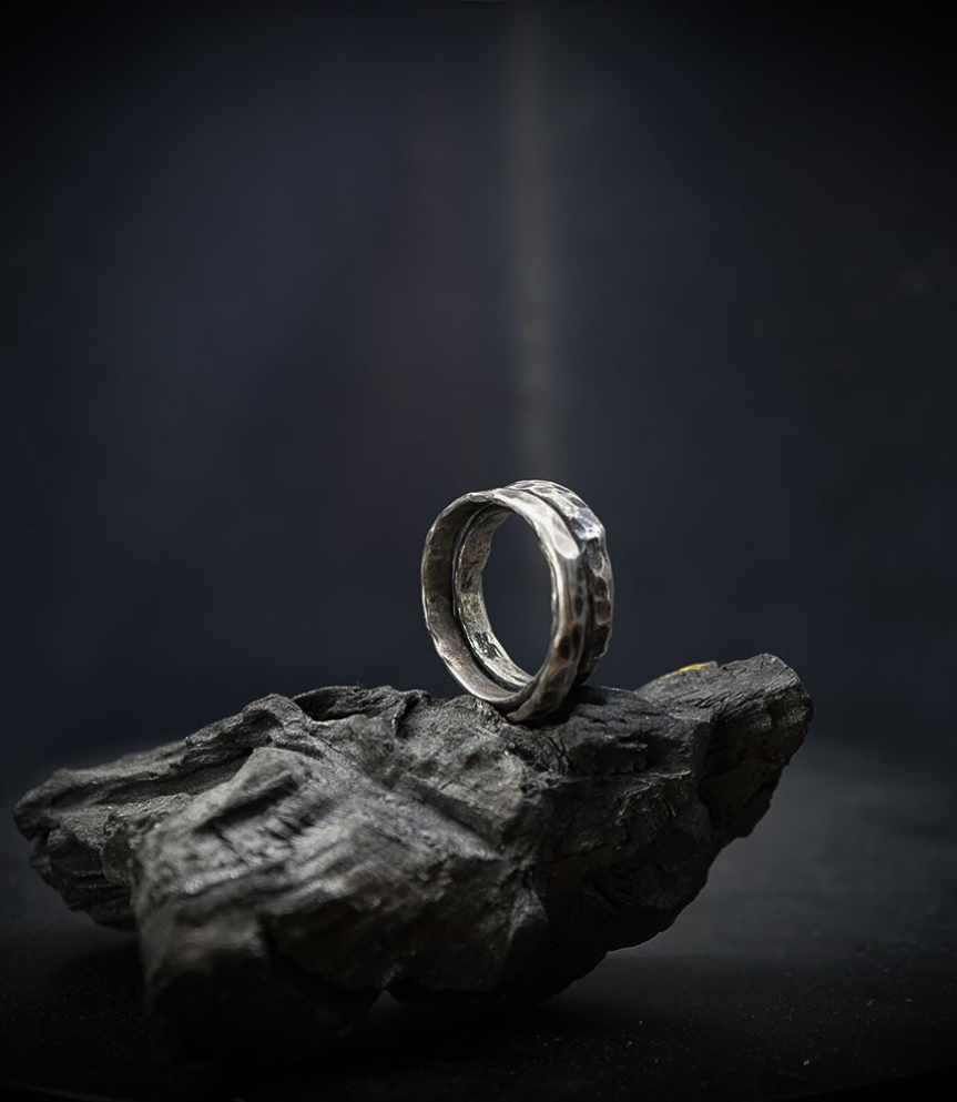 hammered silver ring.