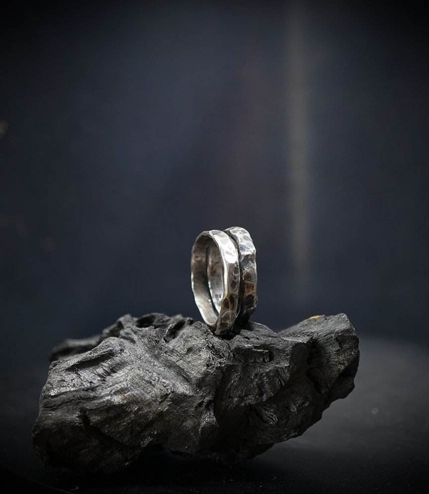 hammered silver ring.