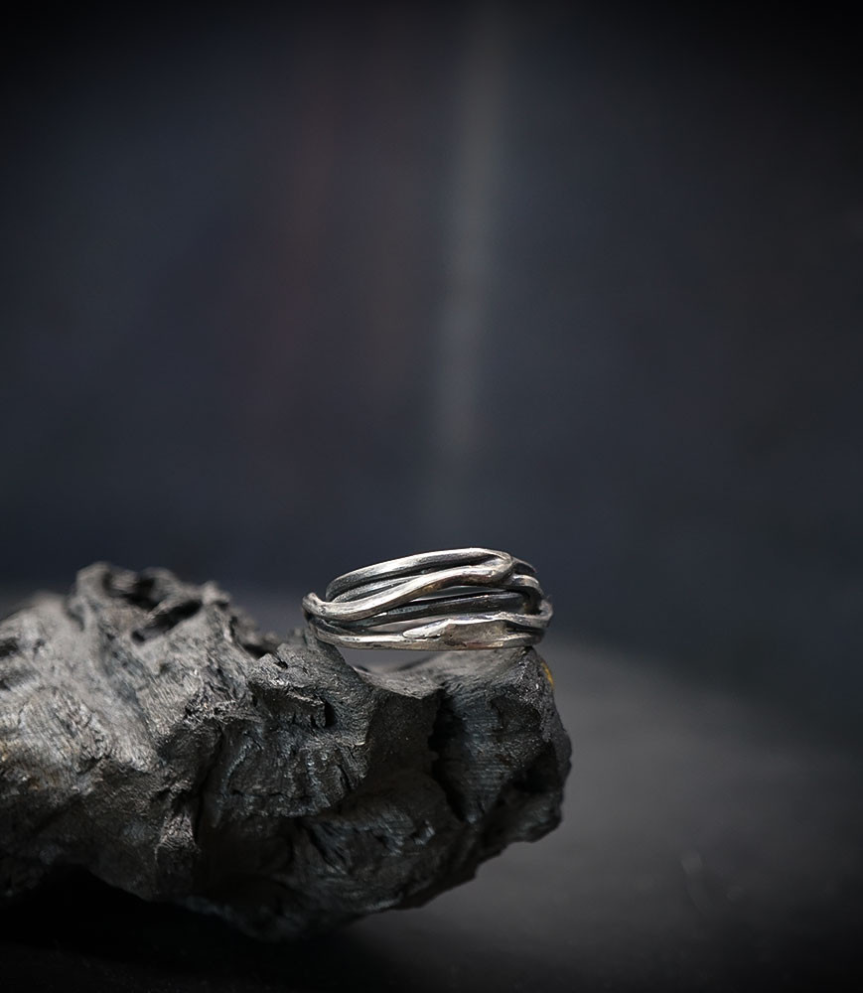 hammered silver ring.