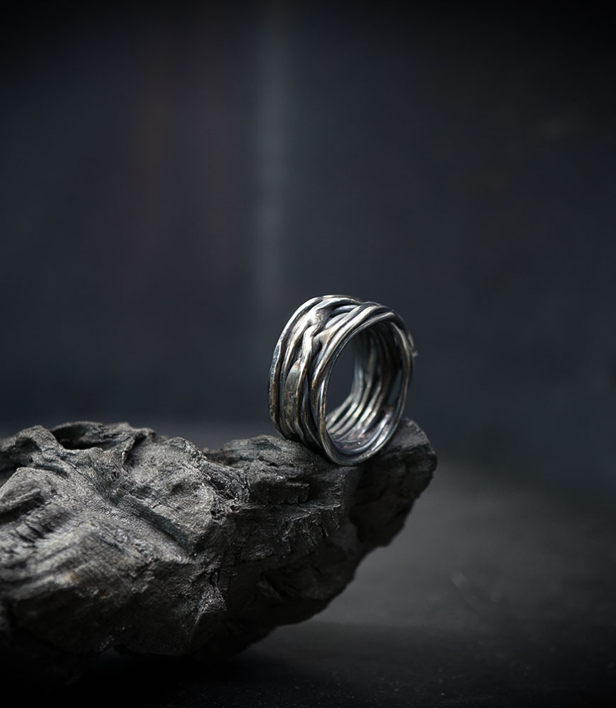 bague argent martelée.