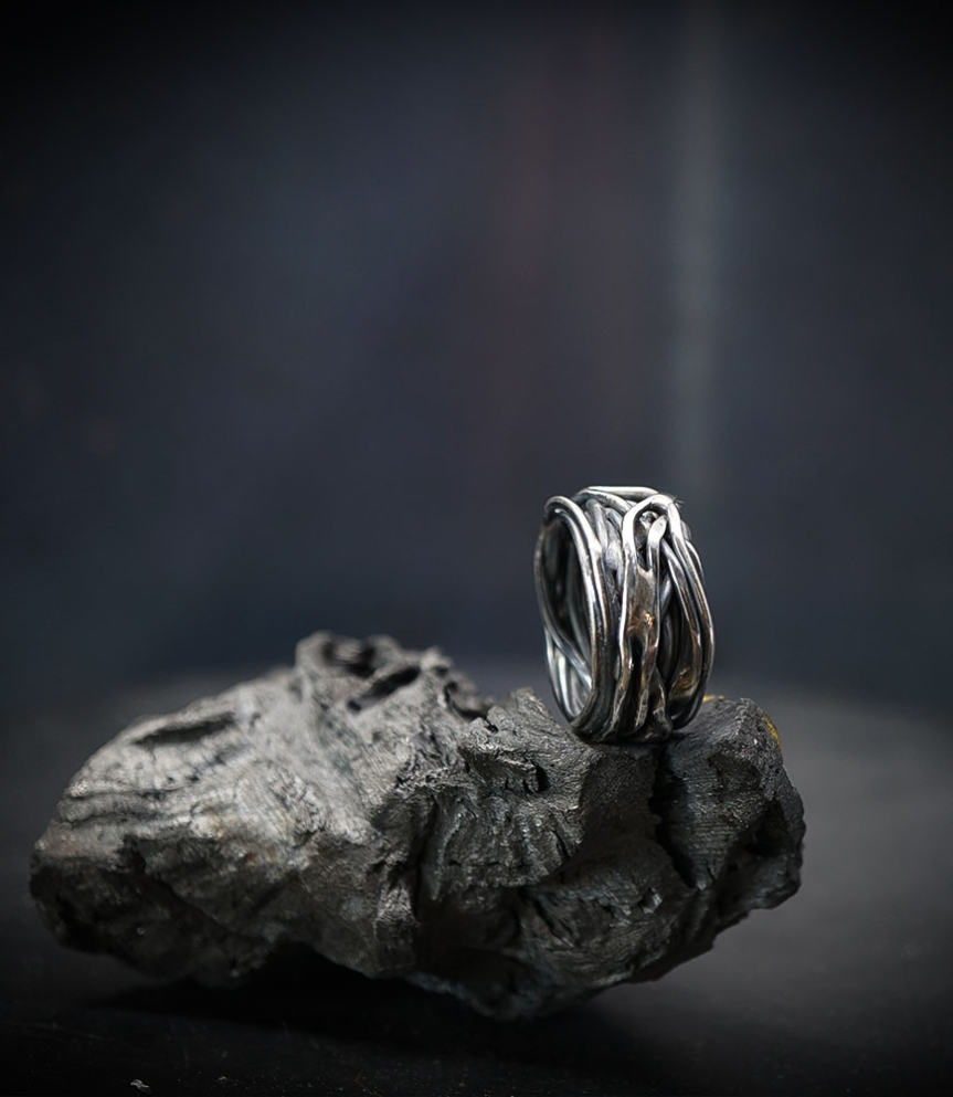 bague argent martelée.