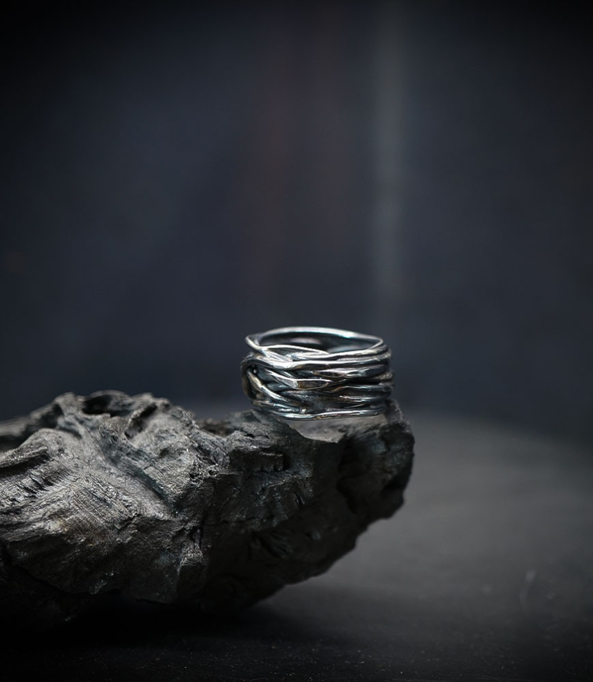 bague argent martelée.