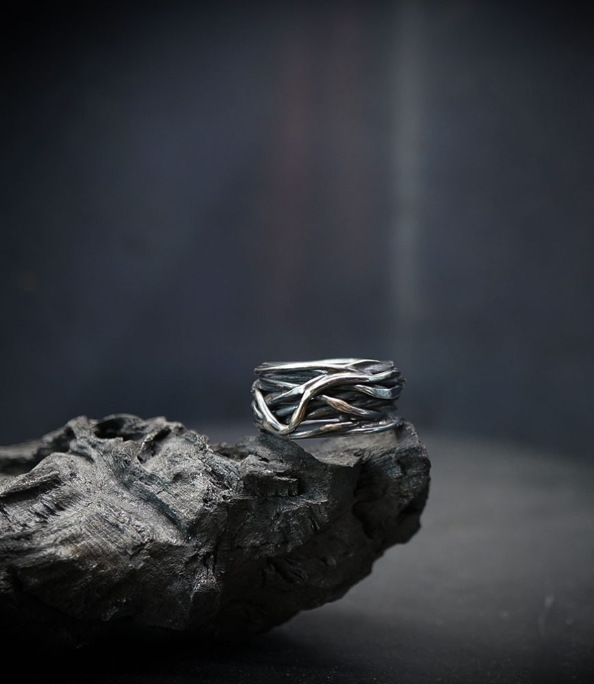 hammered silver ring.