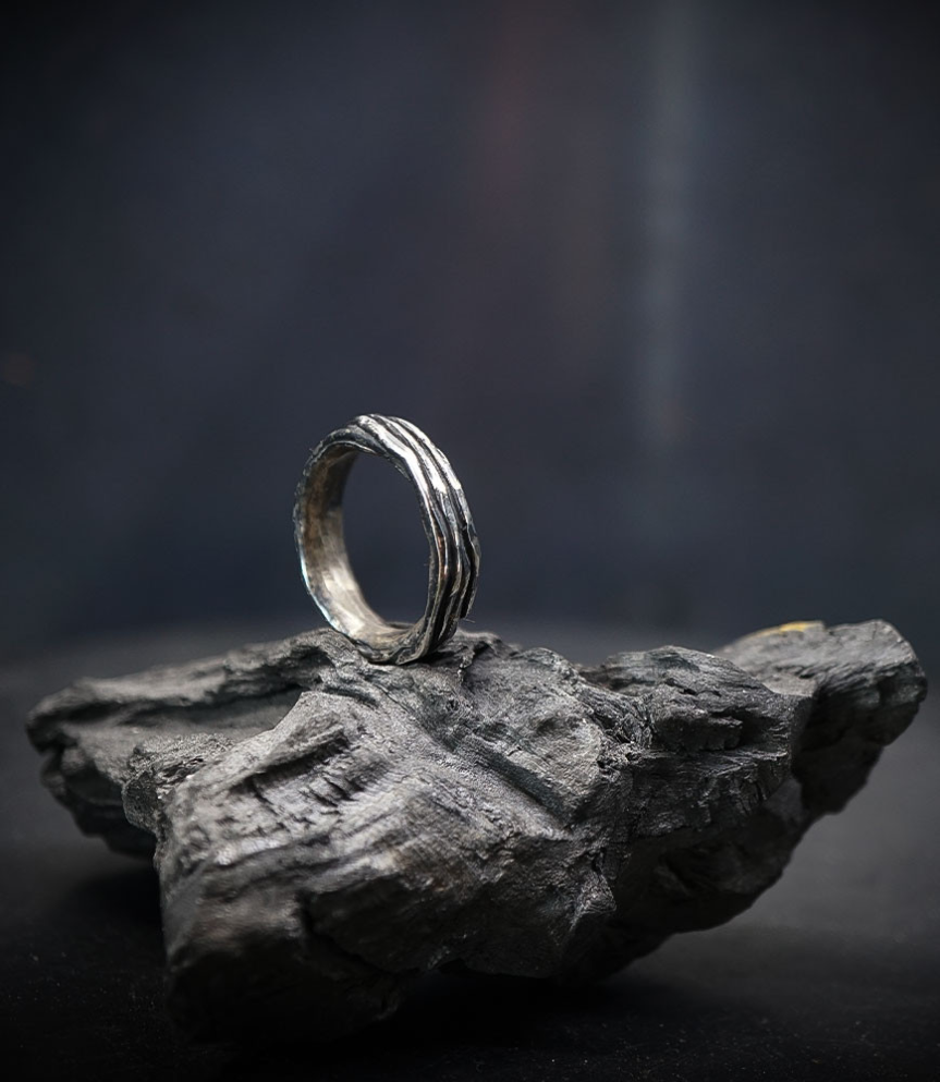 hammered silver ring.