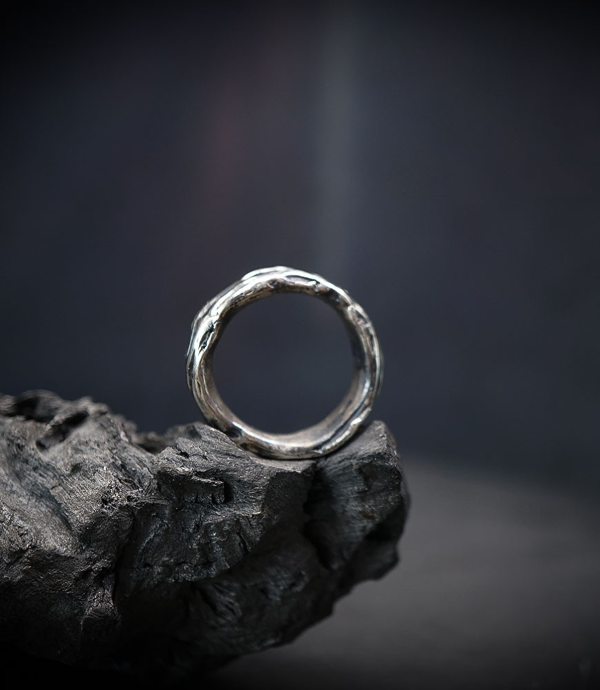 hammered silver ring.