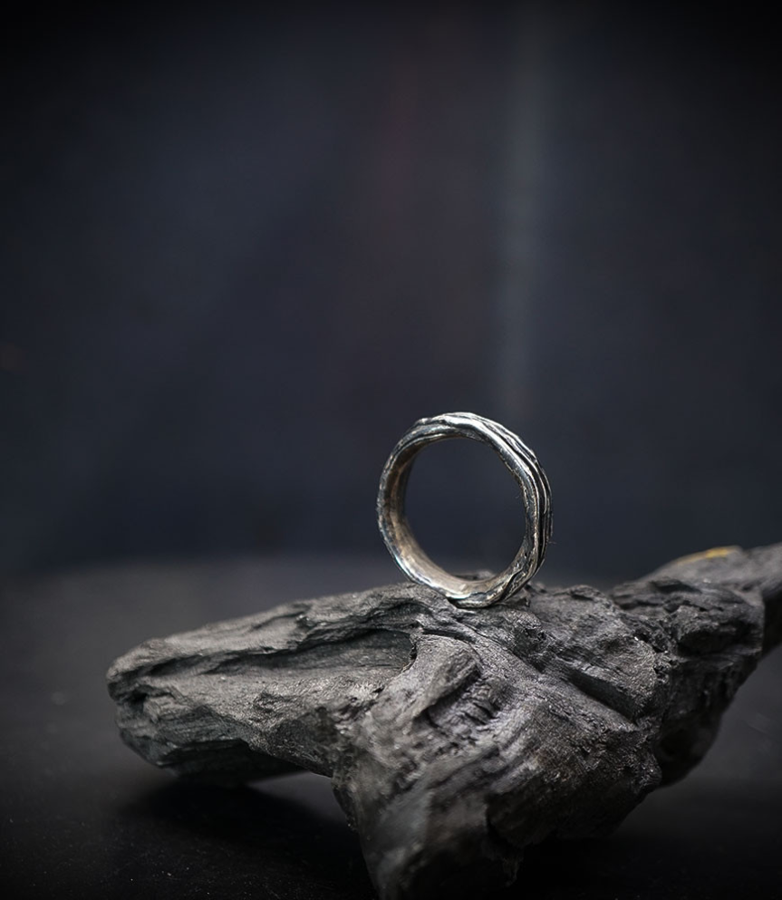hammered silver ring.