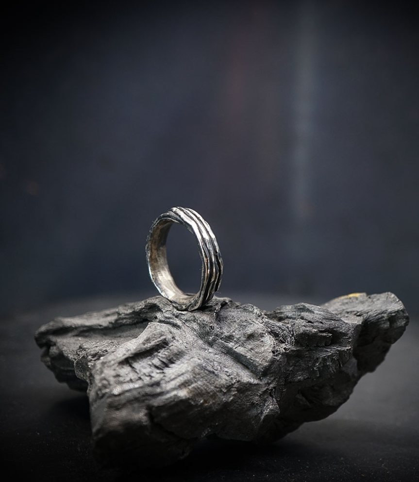 hammered silver ring.
