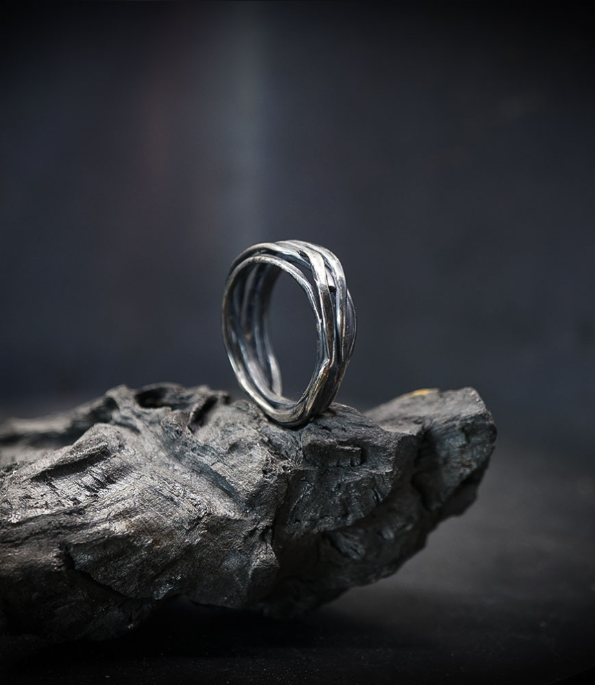 bague argent martelée.