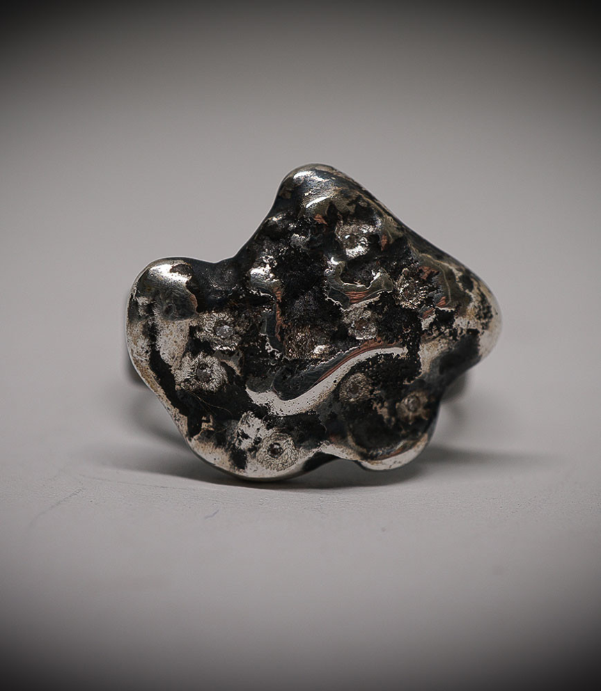 Bague galet en Argent Massif et Diamants.