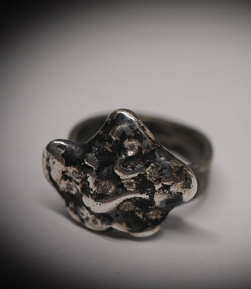 Bague galet en Argent Massif et Diamants.