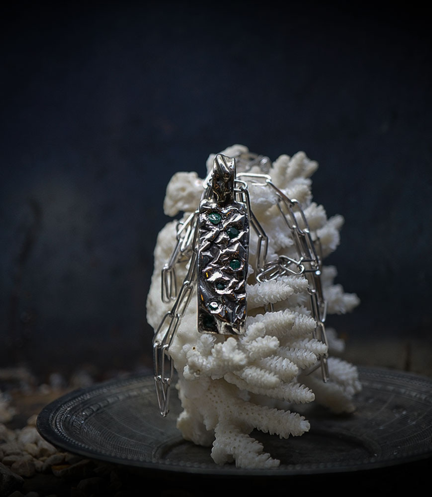 Hephaestus Stones Collection - Emerald and Sterling Silver Pendant